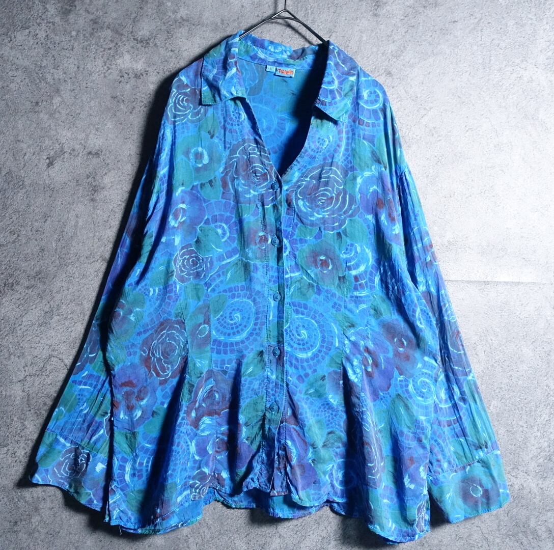 Blue Rose & Geometric Design Shirt