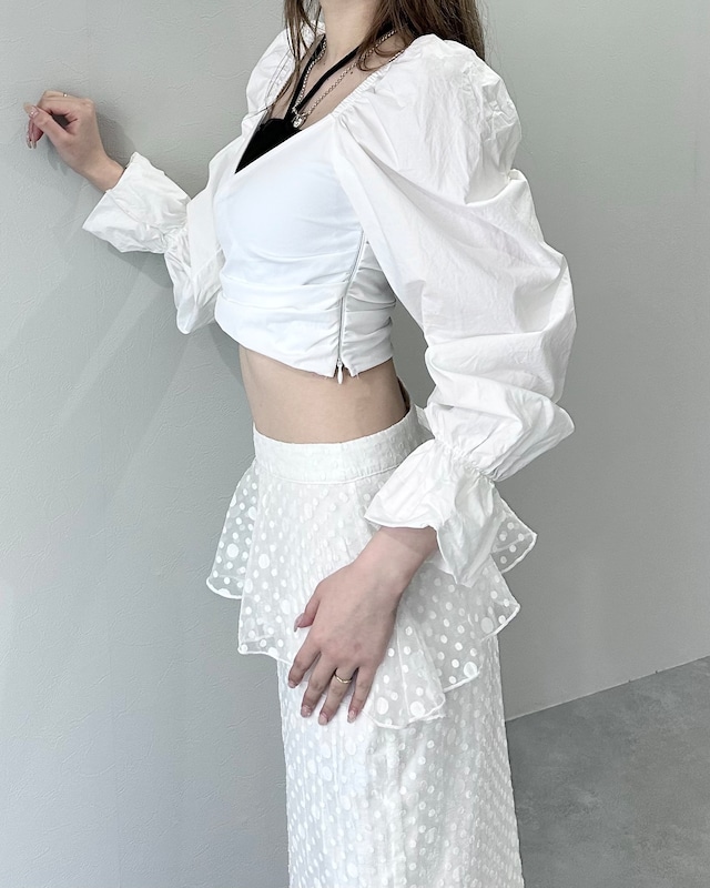 puff sleeve short blouse / white