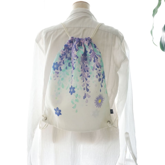 313 巾着バッグ Fuji Lila（紫の藤の花）