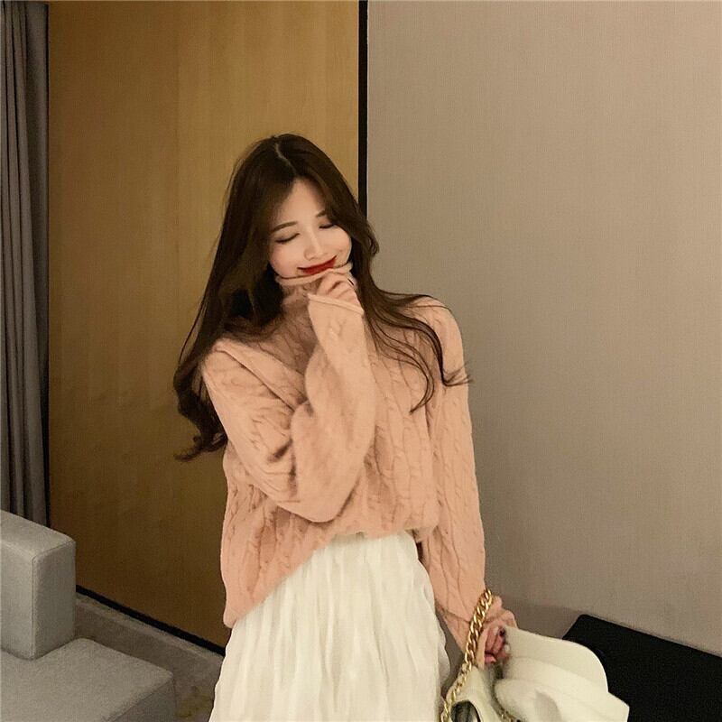 セーター レディースルーズニットトップス ピンク ウィンター 冬物 ブラックストロベリース30148241114