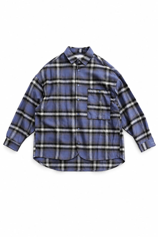 INTERPLAY / Regular Collar Oversize Shirt - Ombre Check / BLUE