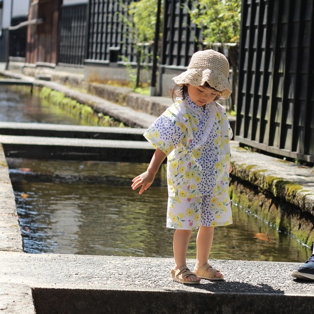100サイズ【甚平】 Dear daisy フリル付き