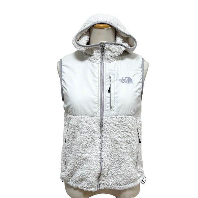古着 ノースフェイス フリースベスト クリーニング済み THE NORTH FACE 白×グレー レディース Sサイズ