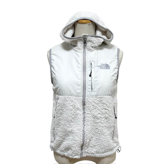 古着 ノースフェイス フリースベスト クリーニング済み THE NORTH FACE 白×グレー レディース Sサイズ