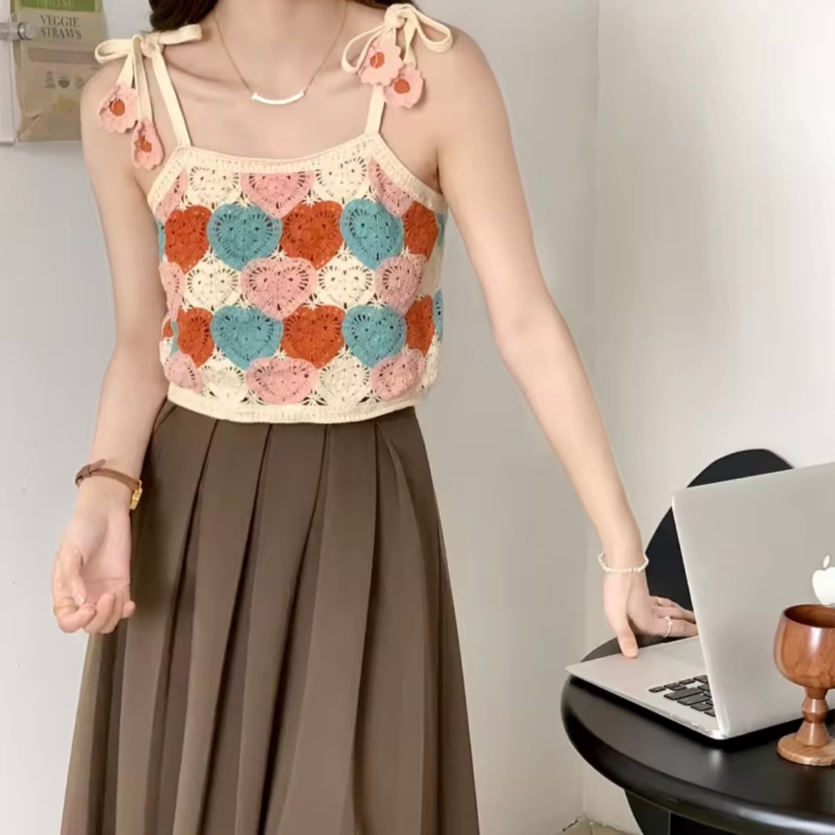 ハートクロシェニットキャミソール