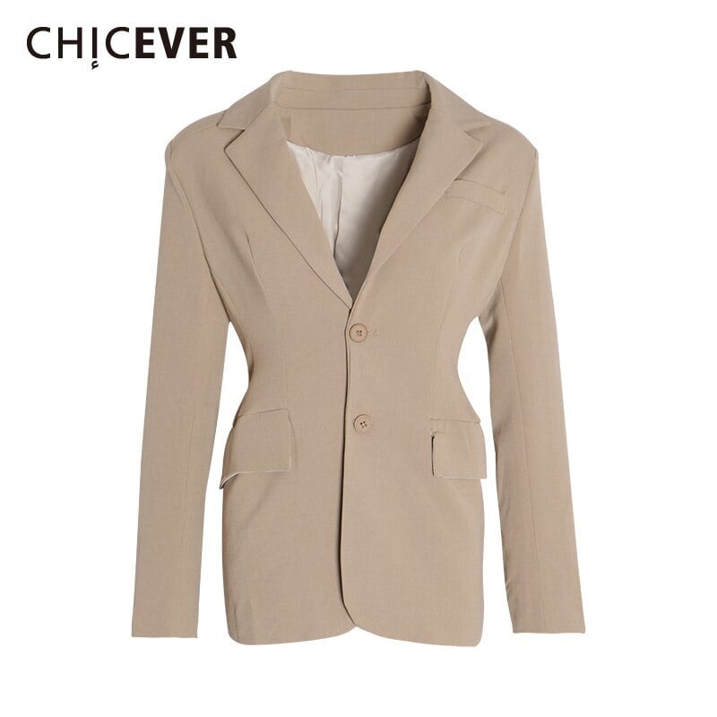 CHICEVERカーキブレザーレディースノッチカラー長袖チュニックルーズラージサイズコート秋の服2020 ロング 大きめサイズ オータム 秋物 6base573793418559