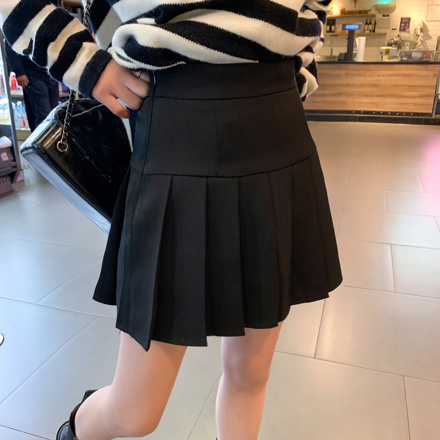 スプリングスタンダードスタイルハイウェストウェストプリーツAラインスカート ブラック レトロ 春物 6Du_Shop_Women99139007988