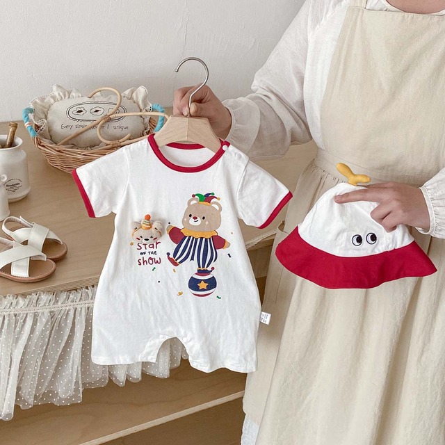 【BABY】スターショークラウンくまプリント半袖ロンパース - 7