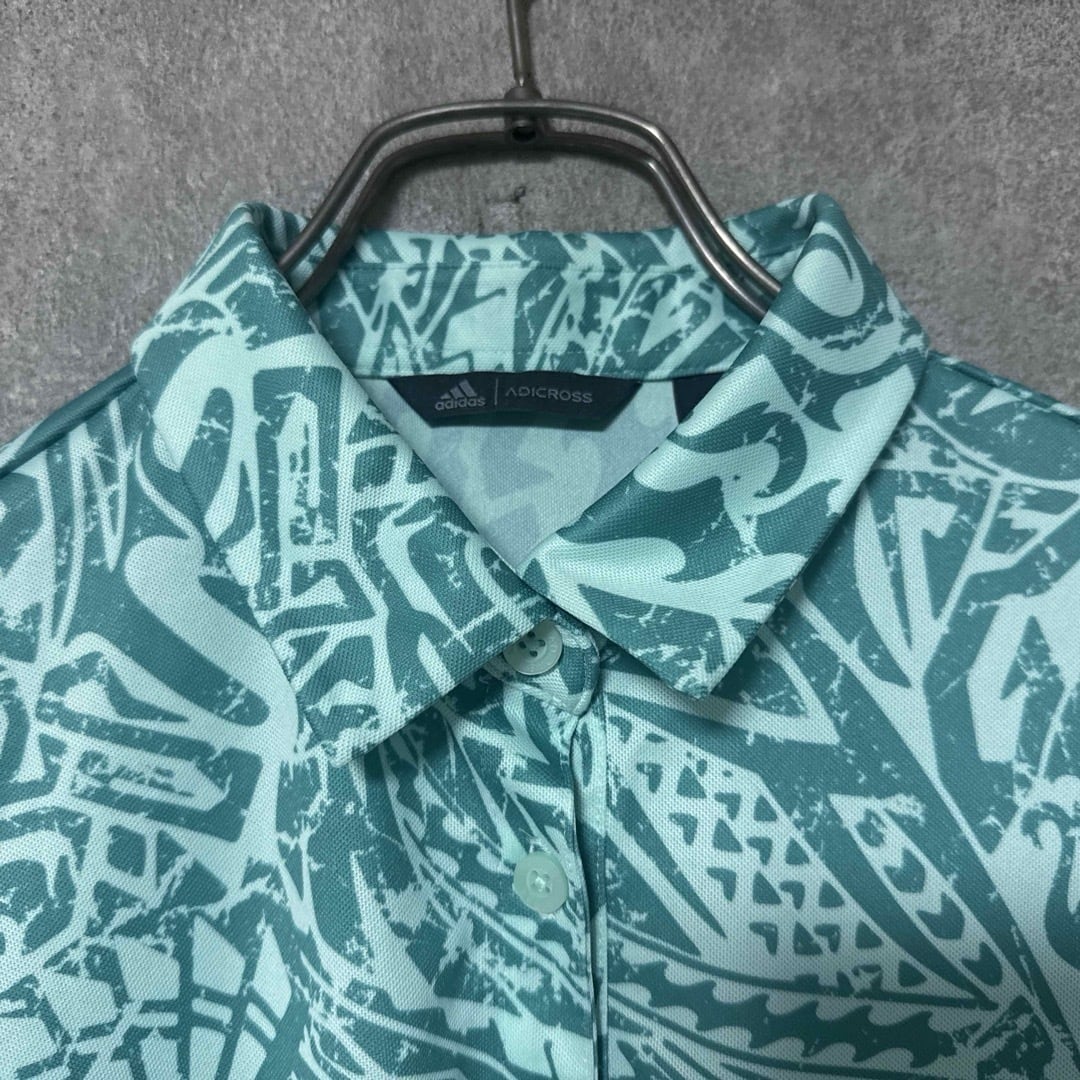 レディース】adidas アディダス 半袖 ロゴ ポロシャツ 総柄 ミント
