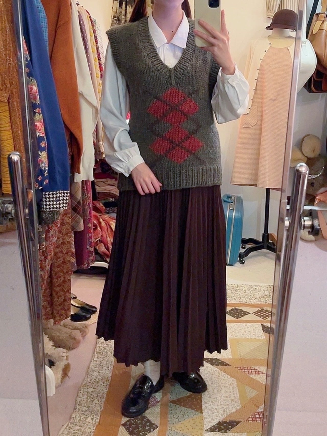 green argyle hand knit vest