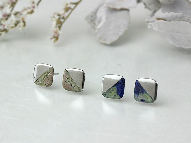 金胎陶芸ピアス sv-Square-A01