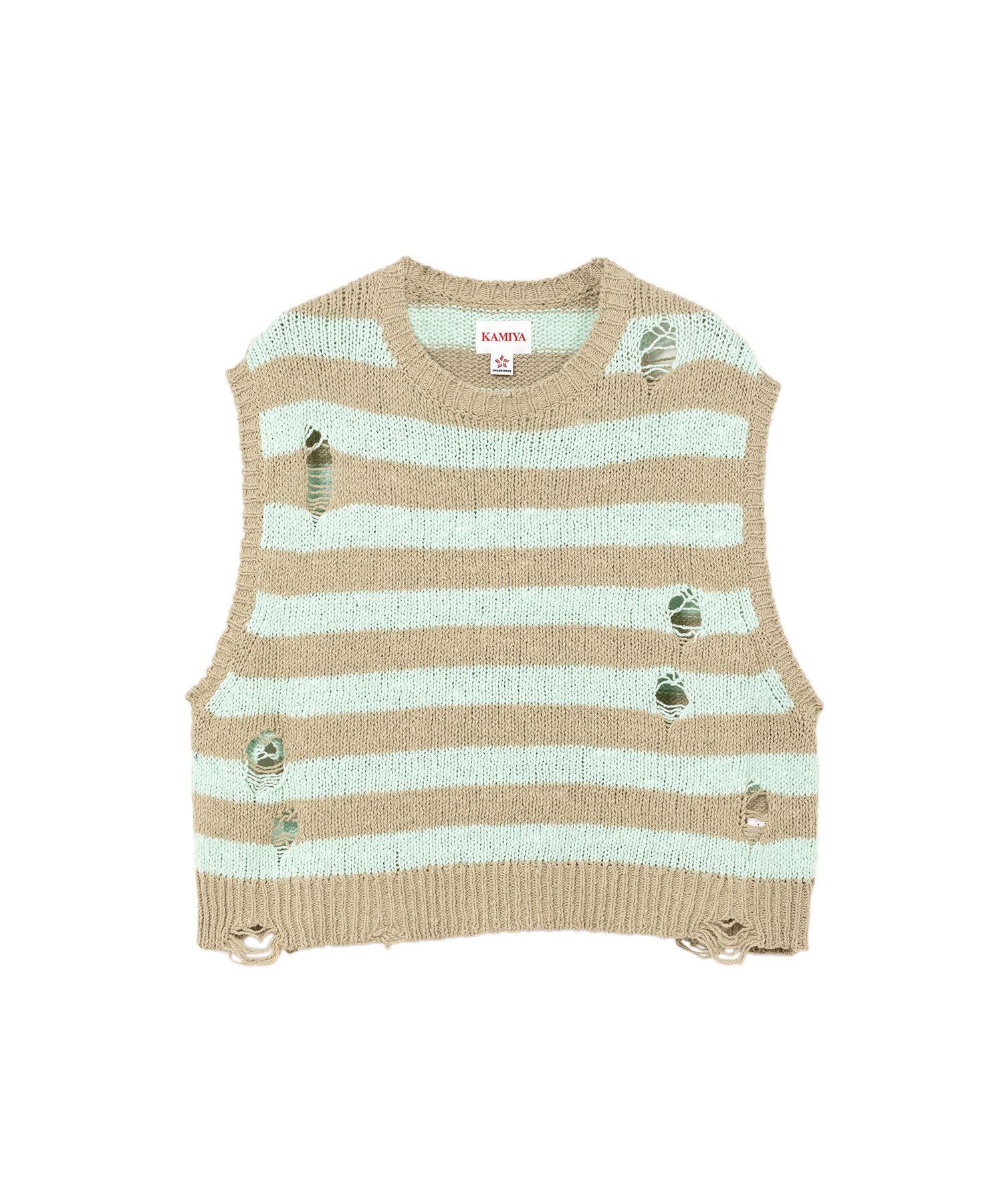KAMIYA】Distressed Border Knit Vest | FOUNTAIN