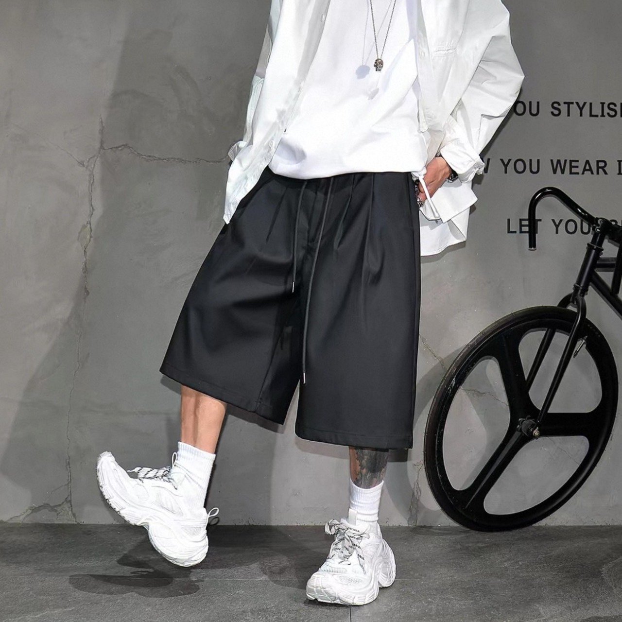 Pleated drawstring wide shorts 1441 - 1