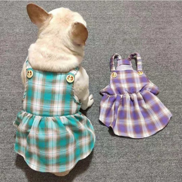 【送料無料】KM377SK フレブル  グリーン チェック柄  女の子 スカート ワンピース夏 フリル 犬服 ドックウェア