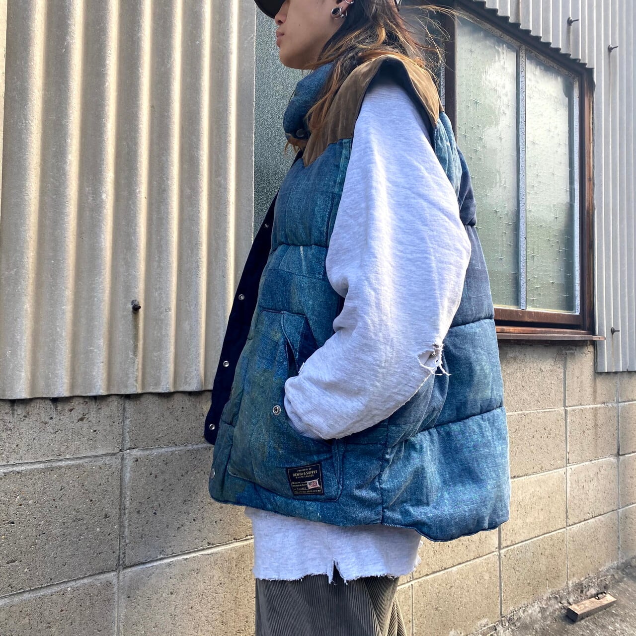 ビッグサイズ DENIM & SUPLY Ralph Lauren ラルフローレン デニム&サプライ 転写 デニムパッチワーク 中綿ベスト  メンズXXL 古着 フェイクスエード切り替え ダウンベスト 大きいサイズ 【ベスト】【SA50】 | cave 古着屋【公式】古着通販サイト