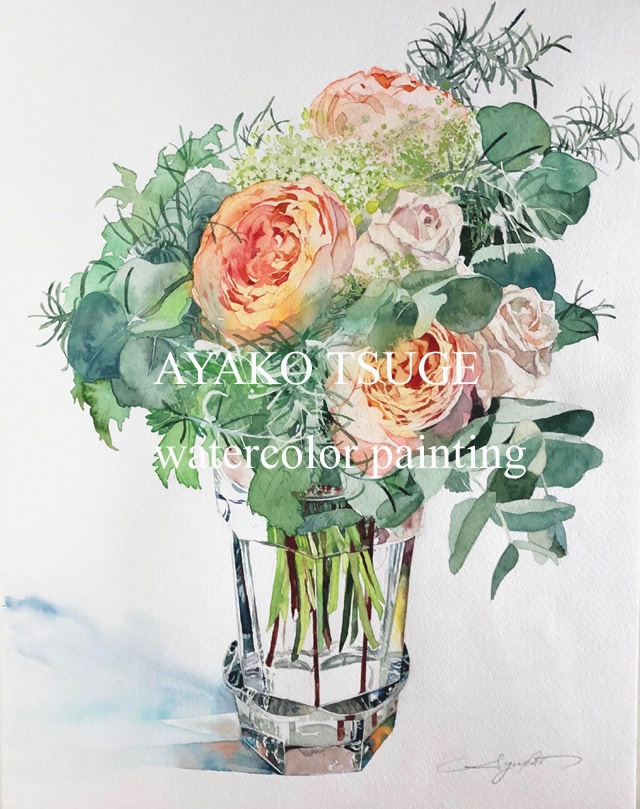 F6サイズ　バラの水彩画描きおこしオーダー - F6 size rose watercolor drawing order