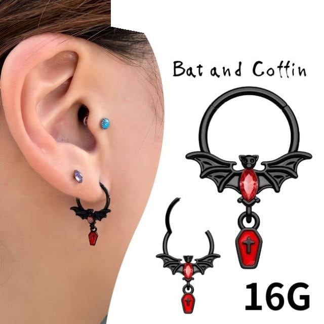 ボディピアス 16G コウモリ Bat and Coffin ハロウィンピアス