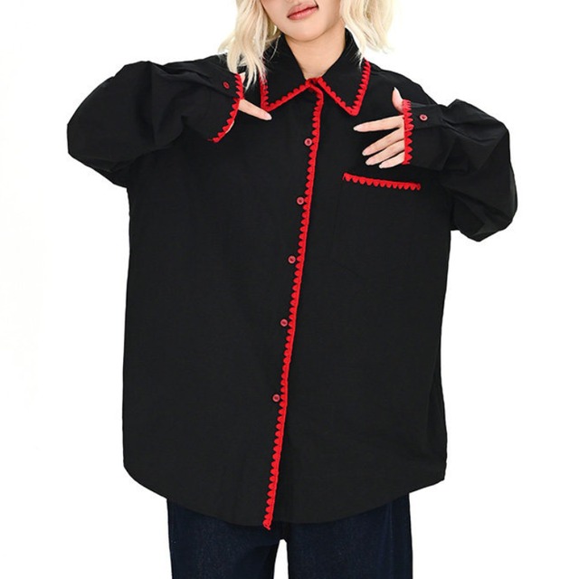 red piping design shirt　レッドパイピングデザインシャツ　J1773