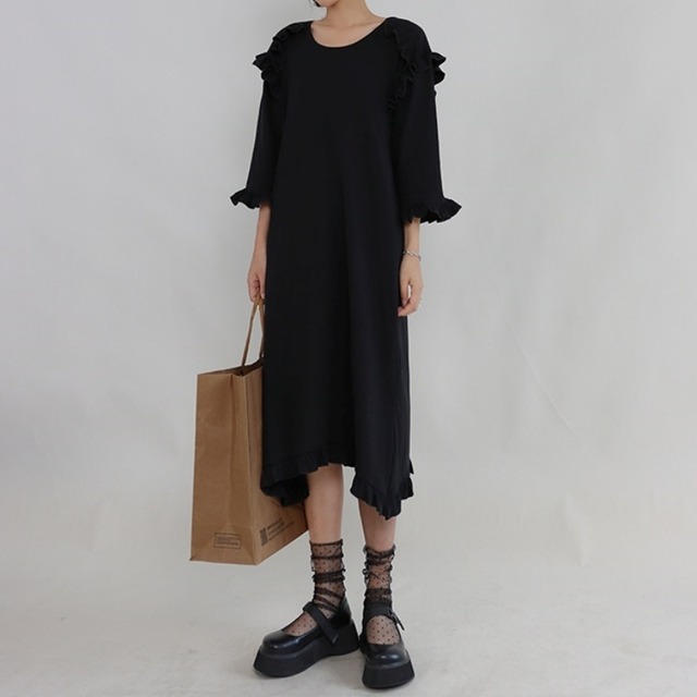 フリル7分袖Tシャツワンピース SU1083