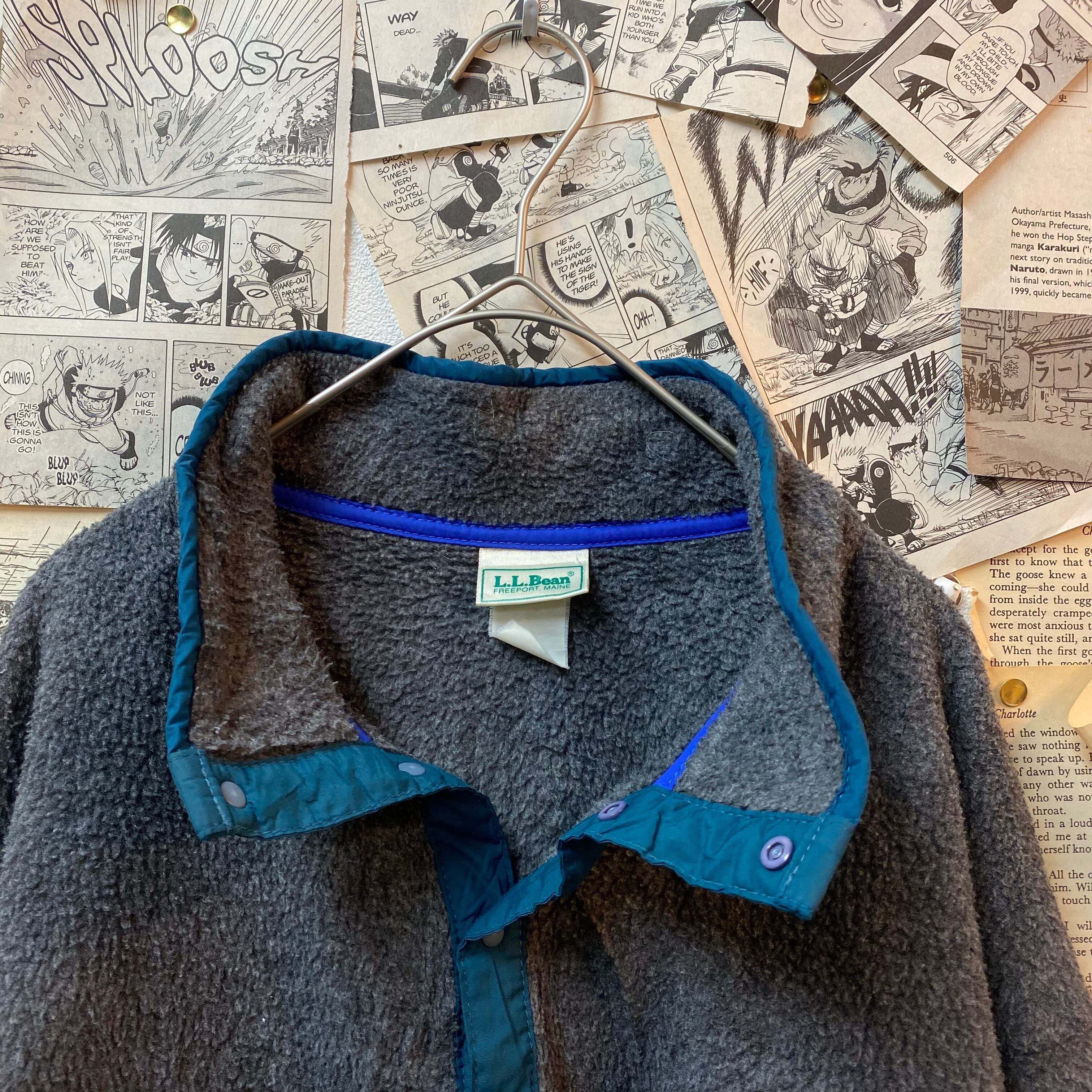 80〜90s L.L.Bean フリース グレー 緑 S〜Mサイズ 古着 筆記体 