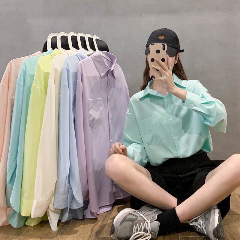 スプリングシャツ ルーズカーディガンジャケット 長袖スリーブレディース ロング 春物 試着室34596342833