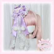 ♡【全6色】マシュマロぽんぽんリボン ロリィタミニハットヘアクリップ＋ヴェールセット light blue×pink ♡