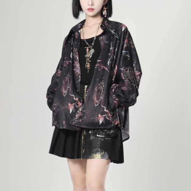 サイドポケットフルパターンブラックシャツ（ruf_02468）