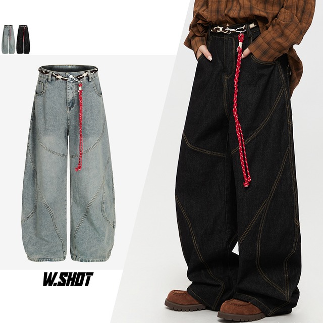 ストリート 織りベルト デニムパンツ P354