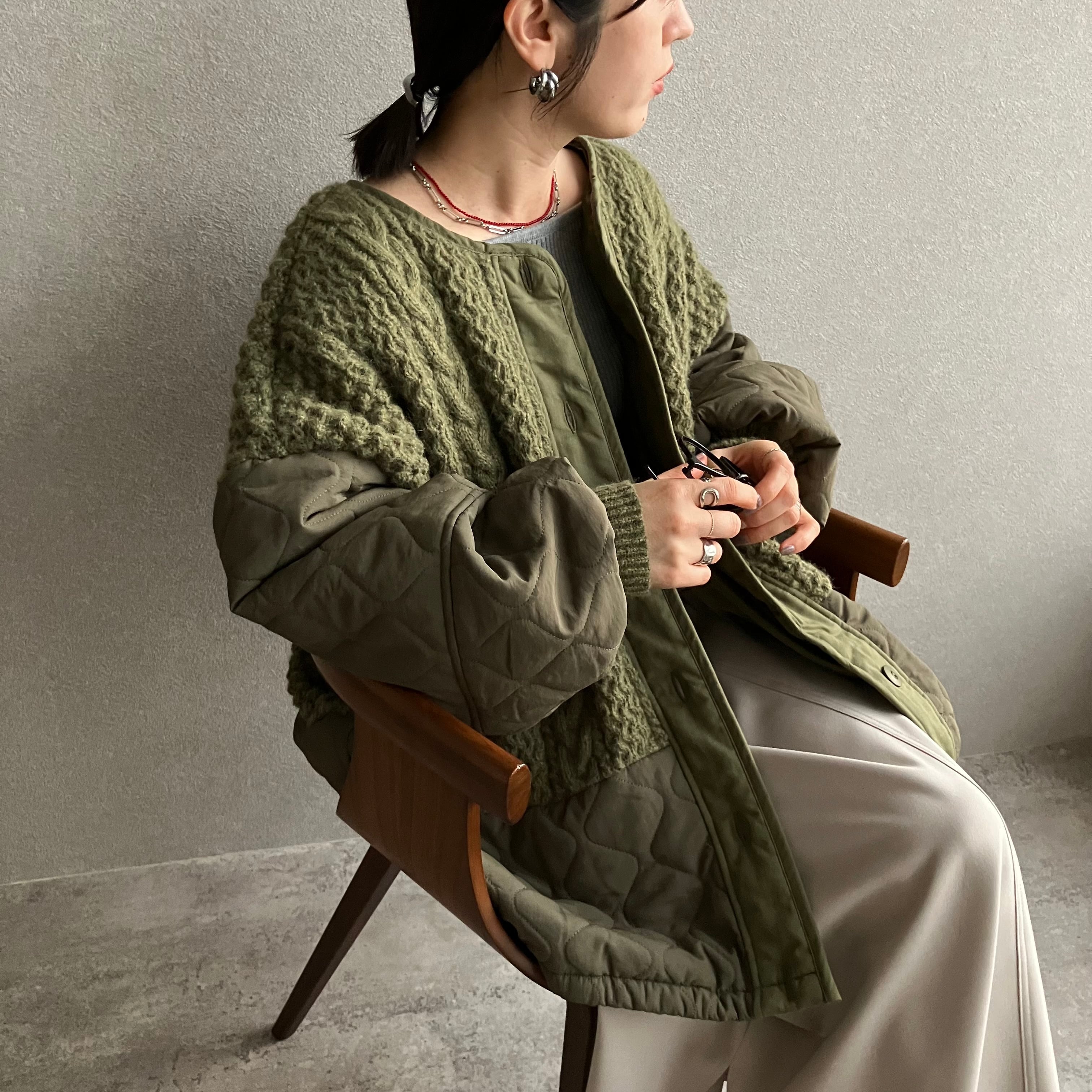 ケーブルニット×キルティングボリュームブルゾン【an-e251645-z】宅配