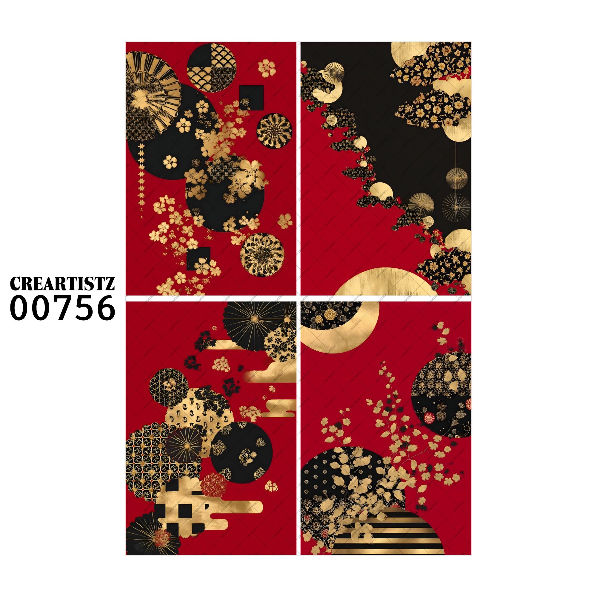 00756 背景 コラージュ素材 オリジナル 12枚セット (4種類×3枚) ペーパー/ステッカー CREARTISTZ