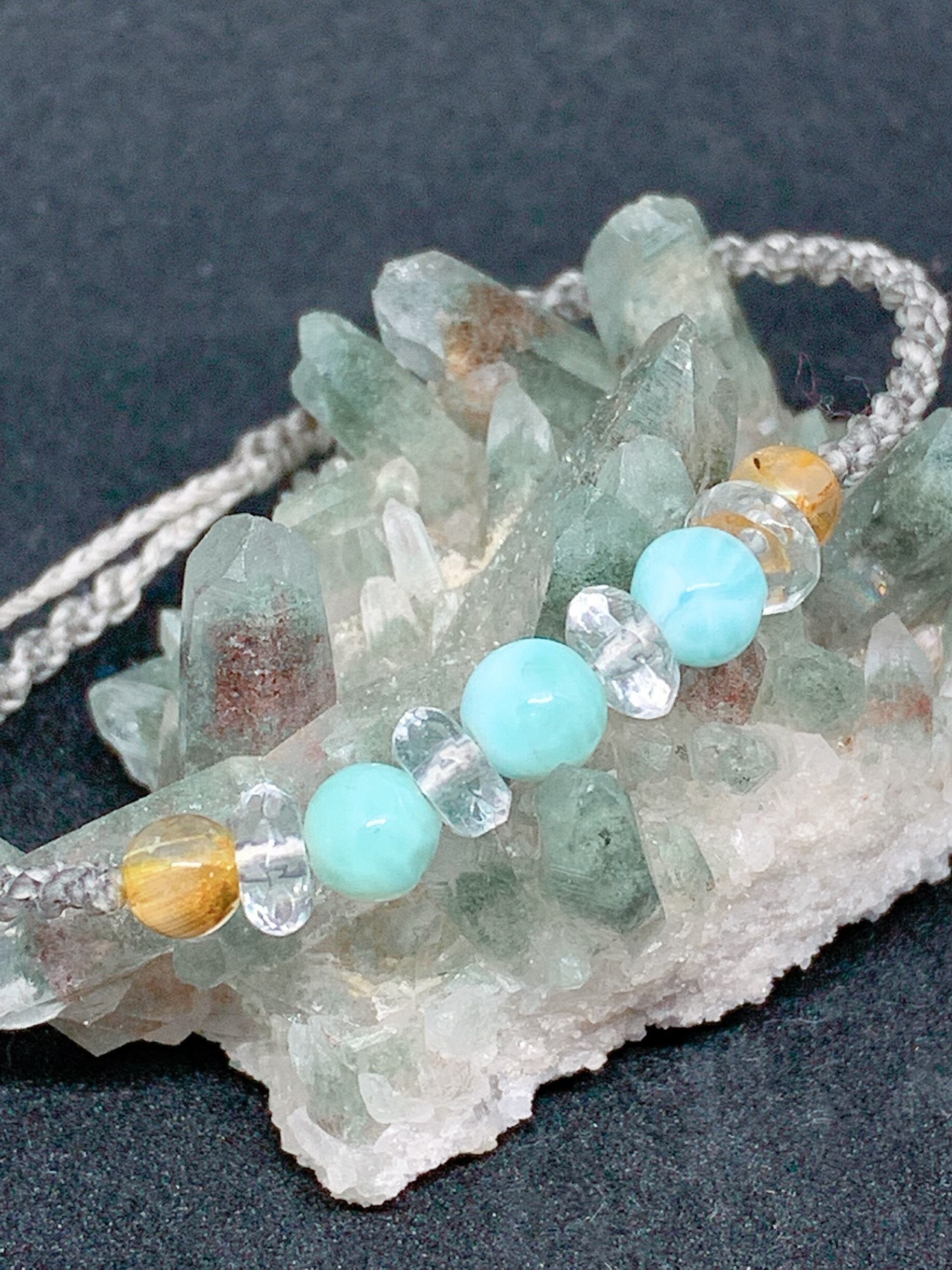 ラリマーとルチルクォーツのブレスレット | crescent lace