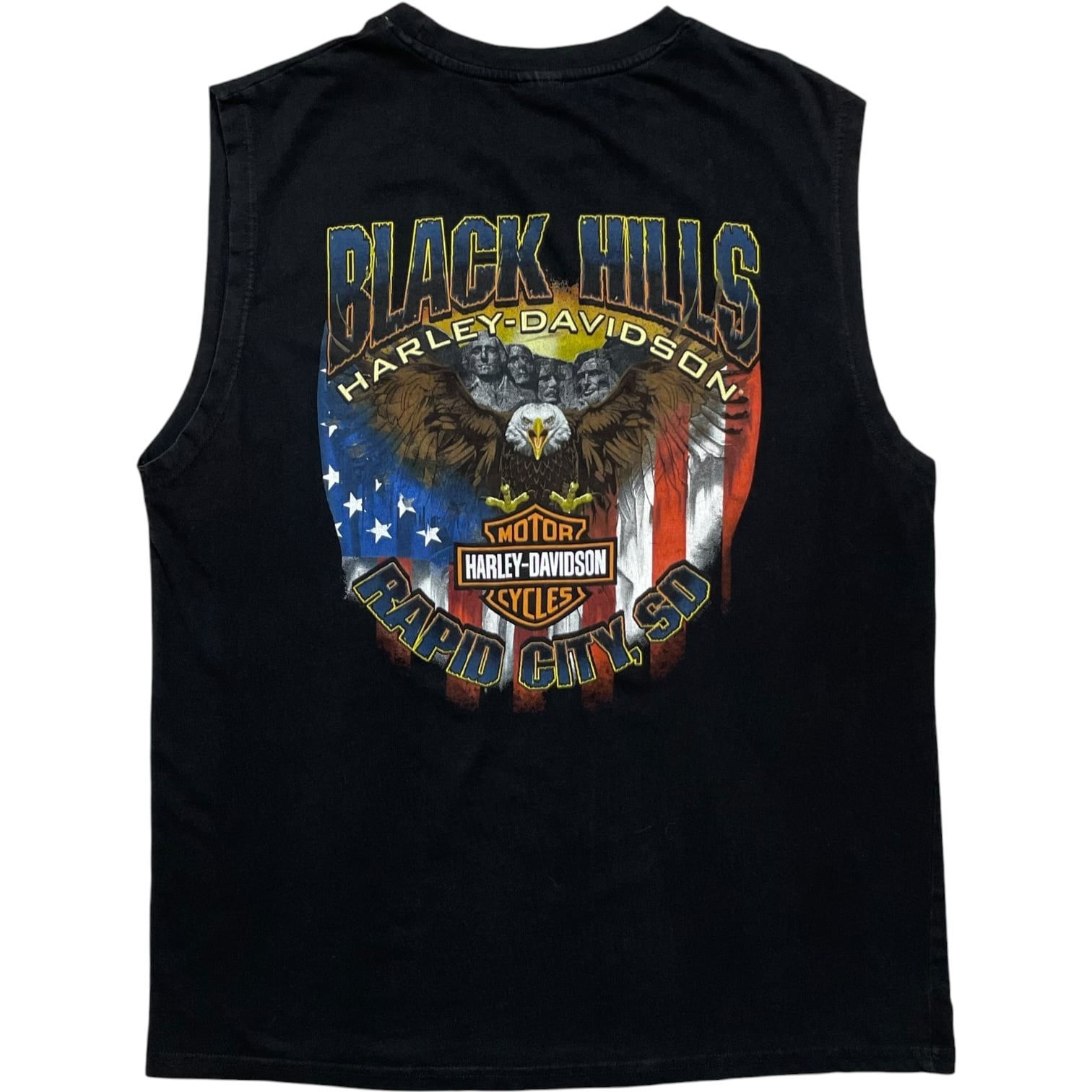 《L》Harley-Davidson ハーレーダビッドソン ノースリーブTシャツ フロントワンポイントロゴ バックイーグルプリント ブラック no.10155