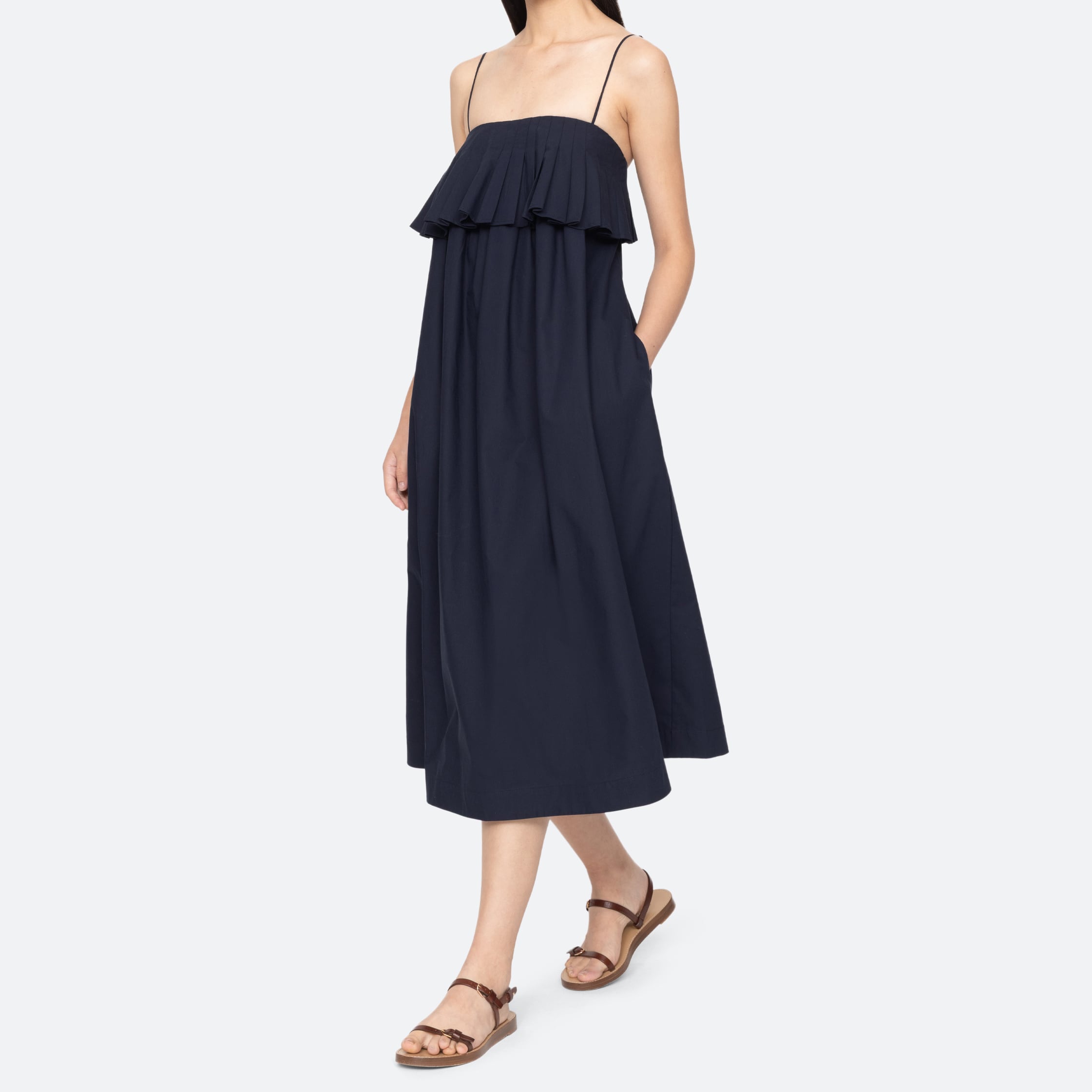 SEA NY LOIS TWILL TANK DRESS NAVY