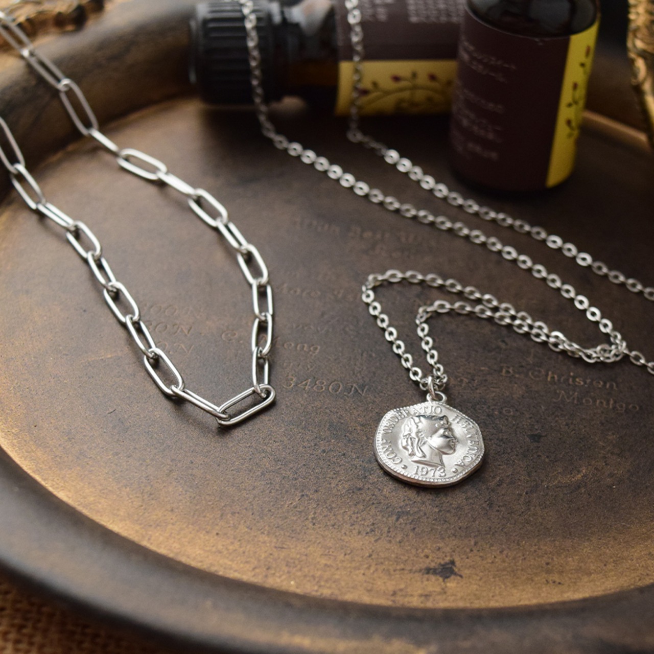 ステンレスラフコインダブルネックレスSV