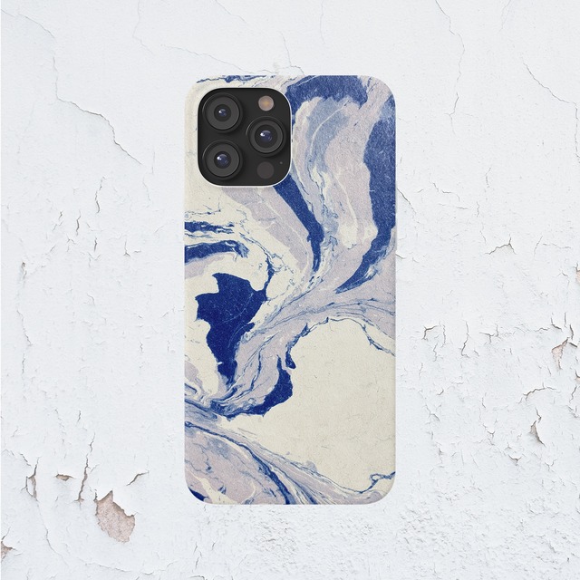 受注生産 iPhoneケース ブルーインクの流線アート｜抽象柄 PABS087A