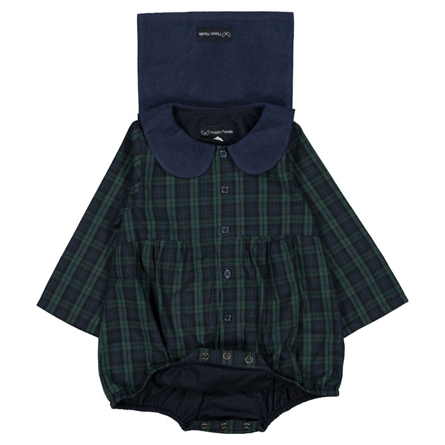 ご予約【MaisonMarelle】送料無料Romper BAC - tartan green& blue