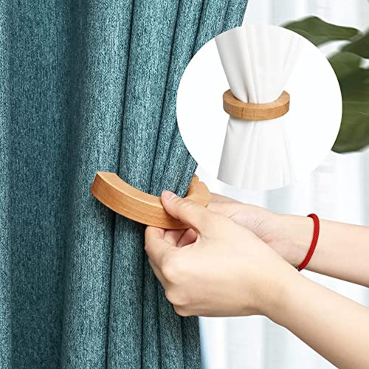 DFsucces カーテン タッセル マグネット 木製 リング型 アクセサリー 2個セット カーテン留め飾り 房掛け カーテンホルダー 窓装飾 留め具 取り付け簡単