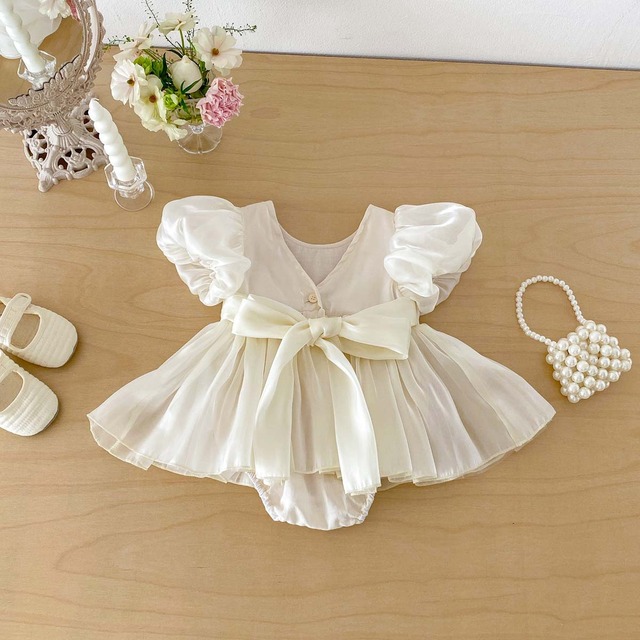 【BABY】パールパウダーパフスリーブドレスロンパース - 18
