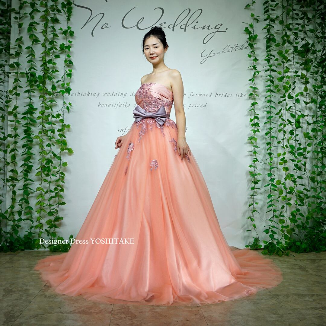 オーダー制作】ウエディングドレス(無料パニエ) コーラルピンク  