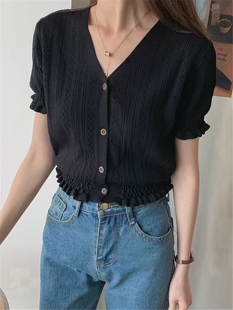 裾フリル5部袖カーディガン　AJ12541-608