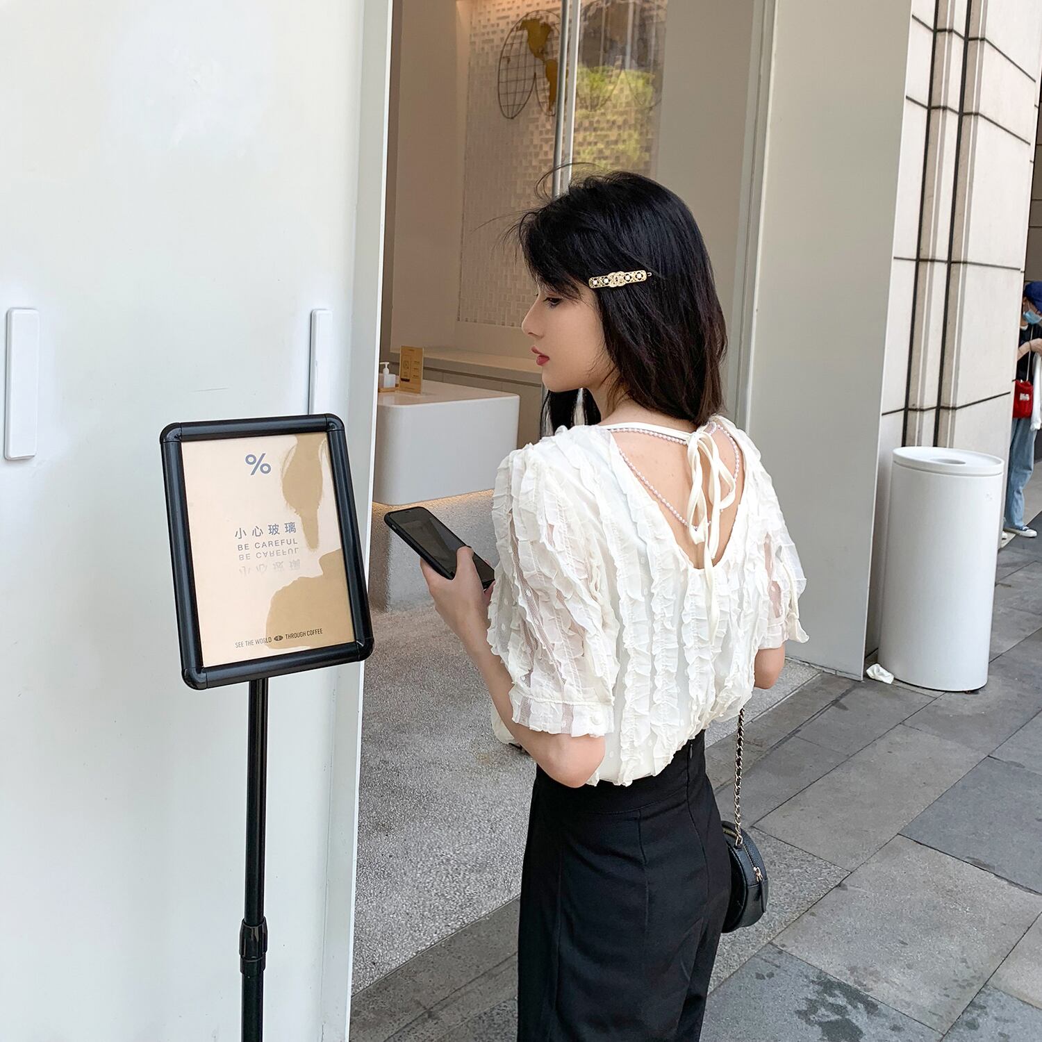 スリーブホルターショートホワイトトップス スプリングサマーシャツ 春物 夏物 6Du_Shop_Women56246935045