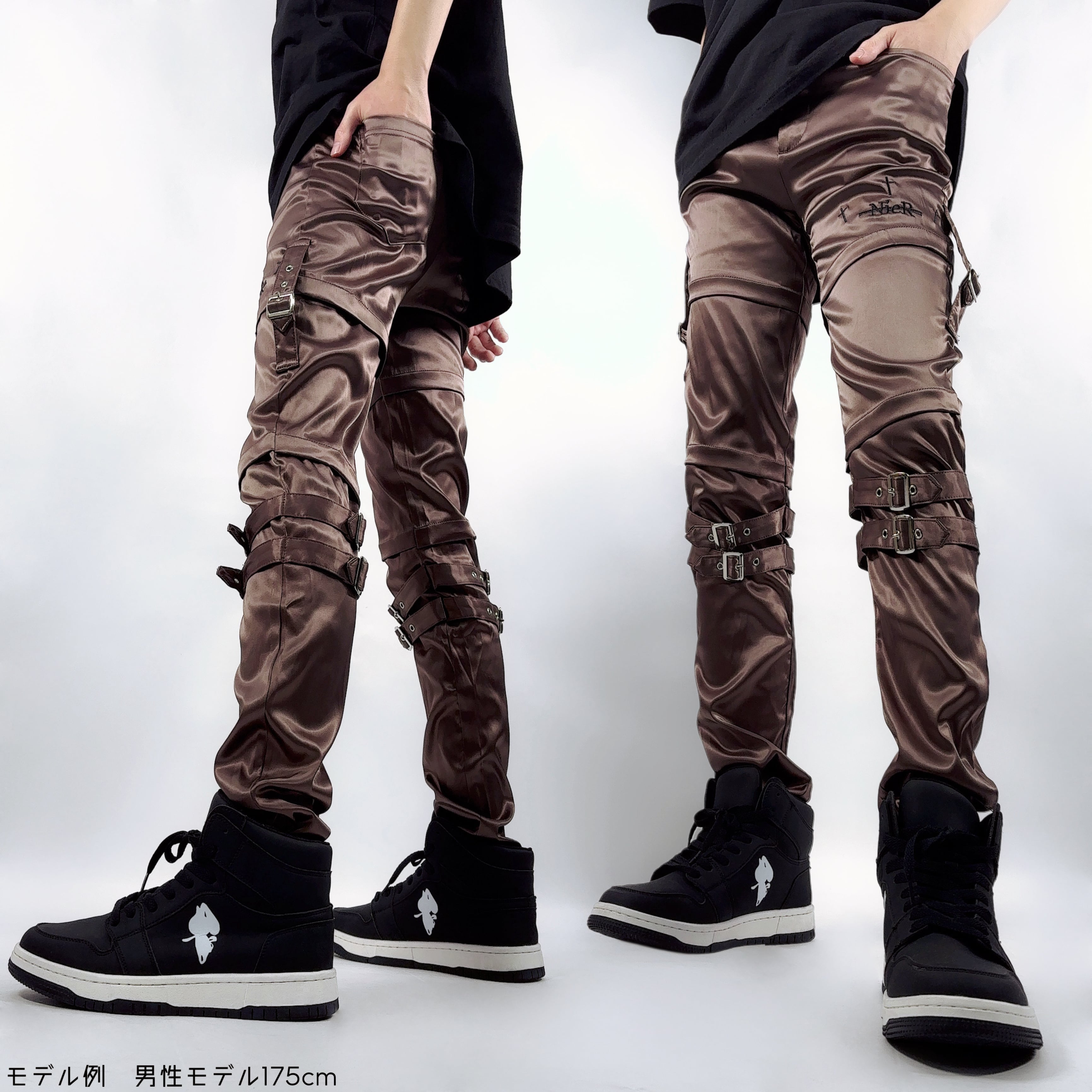 NieR 高品質刺繍入りサテン生地BROWN STYLISH PANTS 高品質刺繍入りサテン生地BROWN STYLISH PANTS | NIER CLOTHING