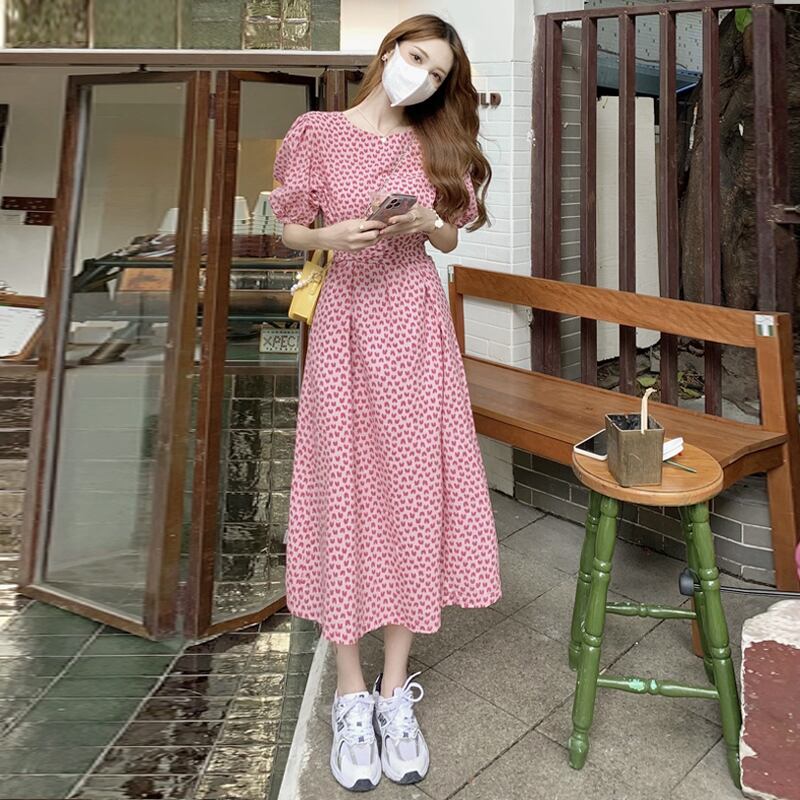 スリーブフローラルドレス サマーロングスカート 夏物 花柄 試着室81344850688