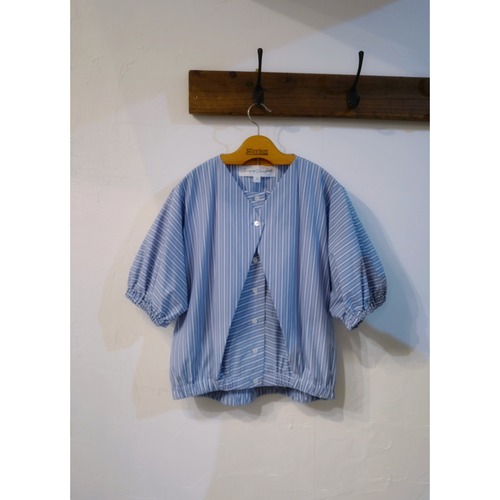 si-si-si comfort｜balloon layered blouse (blue stripe)