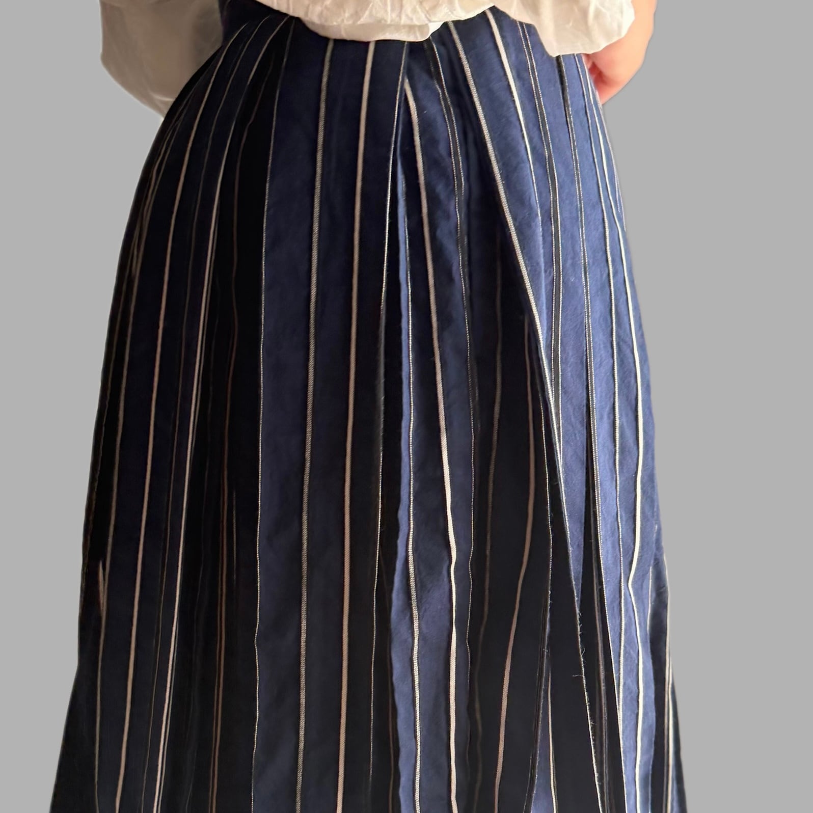 R&D.M.Co-/OLDMAN'S TAILOR / Cotton Silk Stripe Tuck Skirt #8211