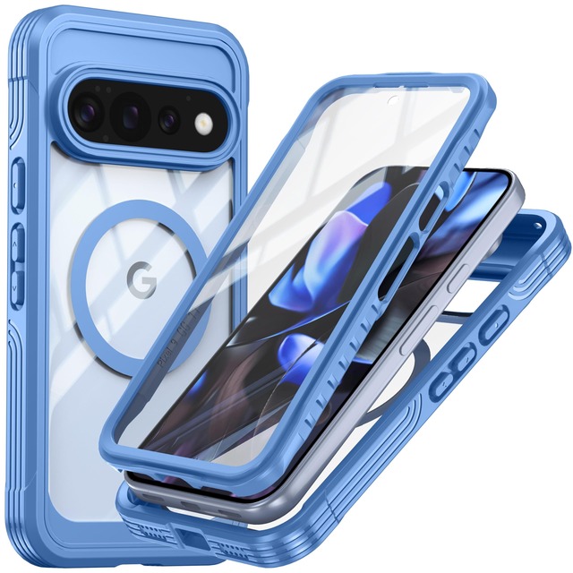 Google Pixel 11 Pro XL用ケース MagSafe対応 全面カバー ガラスフィルム付き クリア 全面保護 耐衝撃 アウトドア メンズ レディース、ブルー [並行輸入品]