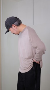 MAYKAM - Wool/Cotton Pullover ：Beige｜ウール100%×コットン100%切替