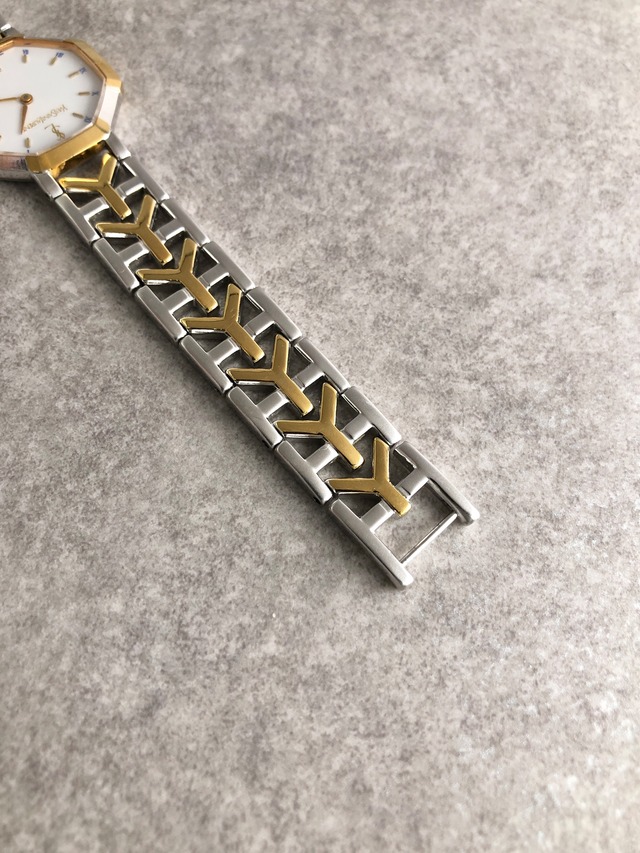 Yves Saint Laurent イヴ・サンローラン 腕時計 シルバー×ゴールド YSL ローマ文字 ステンレススチール クウォーツ vintage ヴィンテージ オールド paum2s