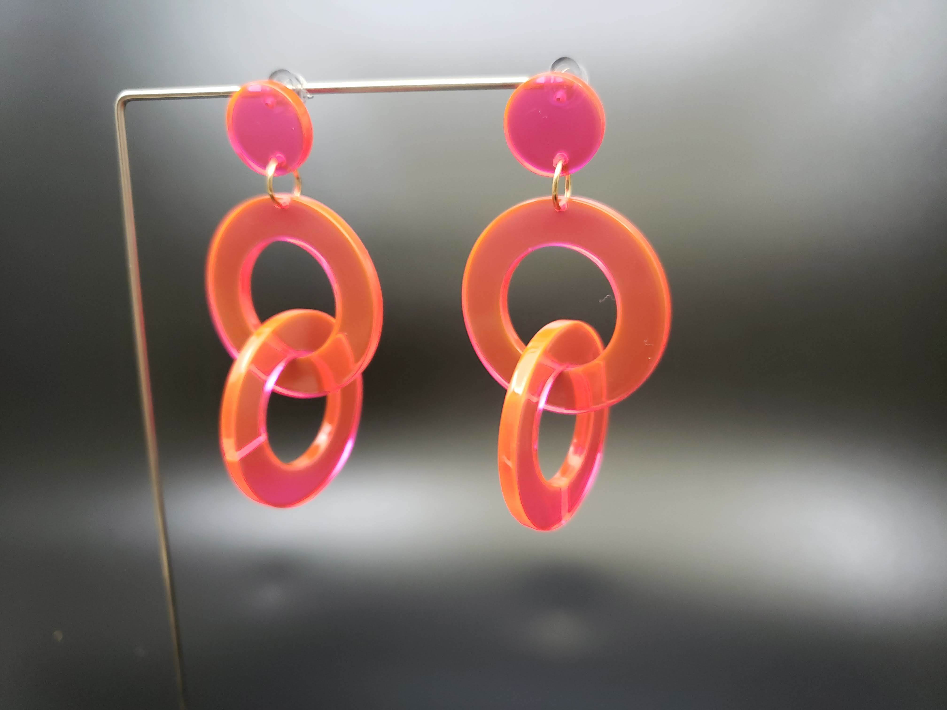 ダブルラウンドピアス ネオンピンク 蛍光 ネオンカラー