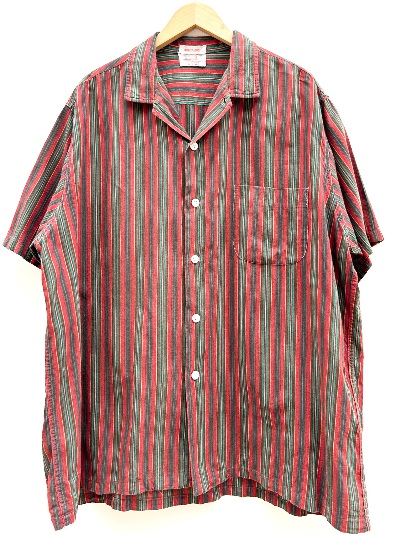 60s Hudson "DOUBLE NAME" S/S OPEN COLLAR SHIRT Size XL